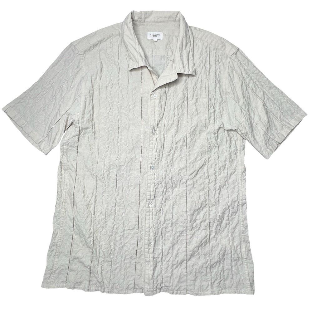 Octobre Editions Holt Textured Shirt Short Sleeve Button Up Beige Bone Men's XXL